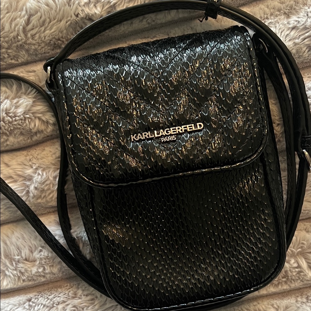 Karl Lagerfeld  Black Croc Crossbody Bag